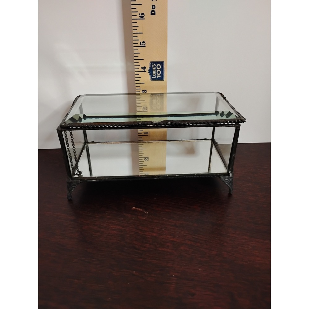 Valerie Bertinelli Beveled Glass Mirrored Jewelry Box Footed Trinket Case Black